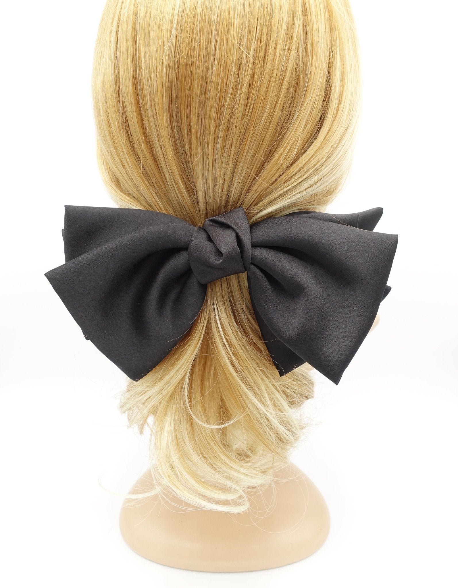 veryshine.com claw/banana/barrette Black big triple wing hair bow satin double layered bow stylish women hair accessory