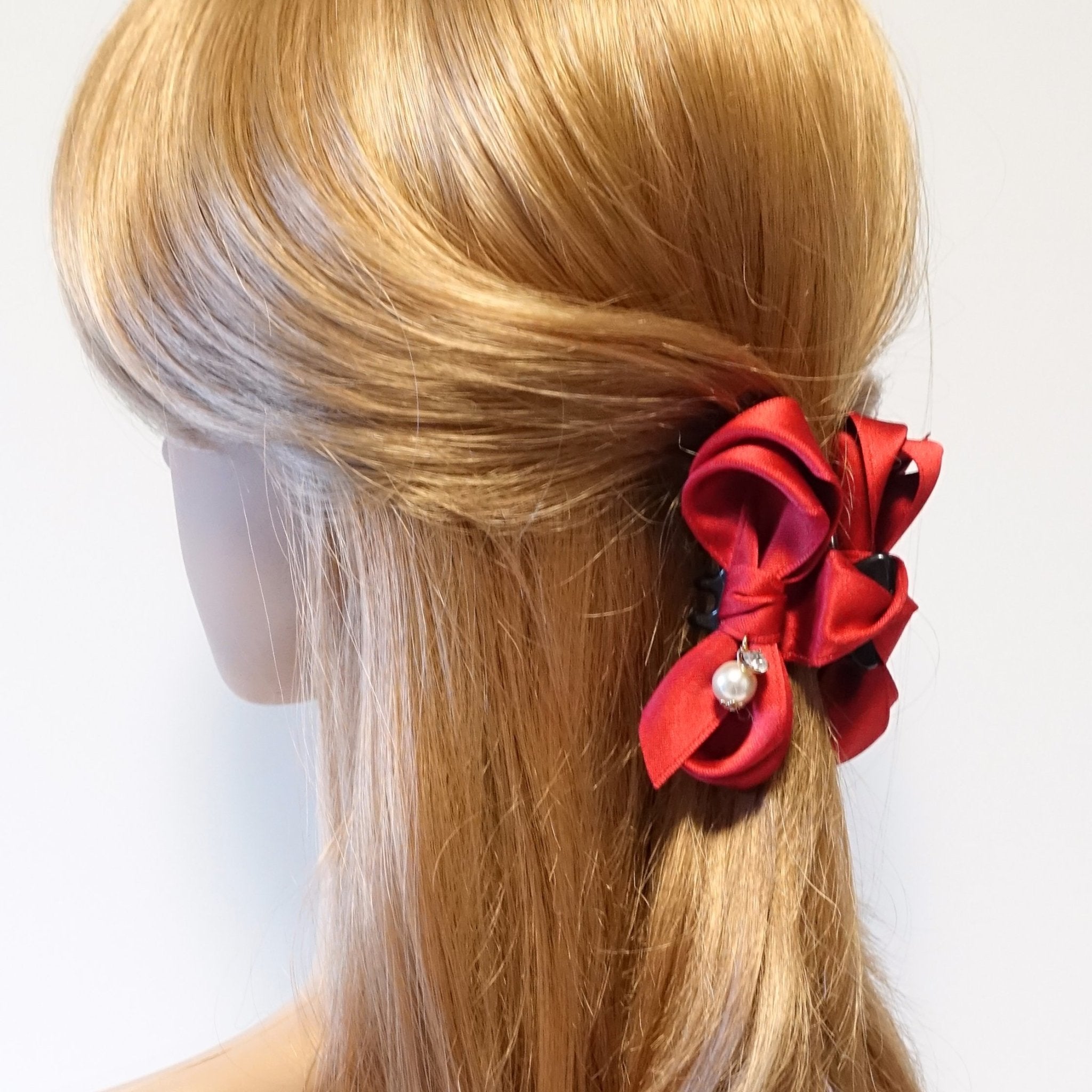 Red Satin Bow Barrette Hair Clip