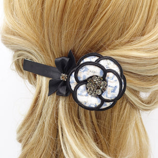 veryshine.com claw/banana/barrette Sky tweed camellia flower hair barrette small satin bow rhinestone embellished flower french barrette