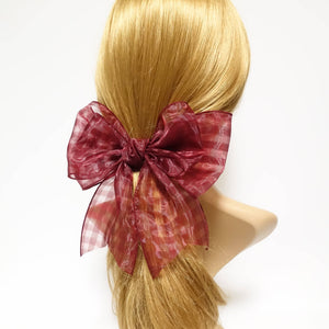 veryshine.com Fine Mesh organdy Solid Check Big Bow French Hair Barrette for Women