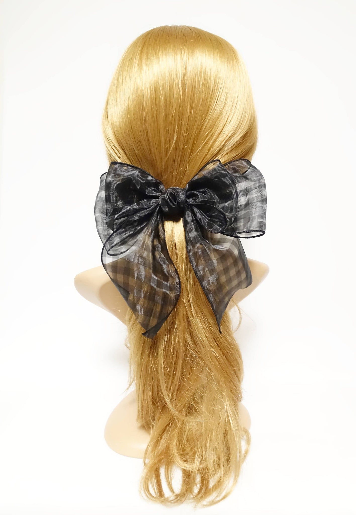 veryshine.com Fine Mesh organdy Solid Check Big Bow French Hair Barrette for Women