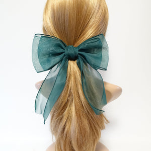 veryshine.com Fine Mesh organdy Solid Check Big Bow French Hair Barrette for Women