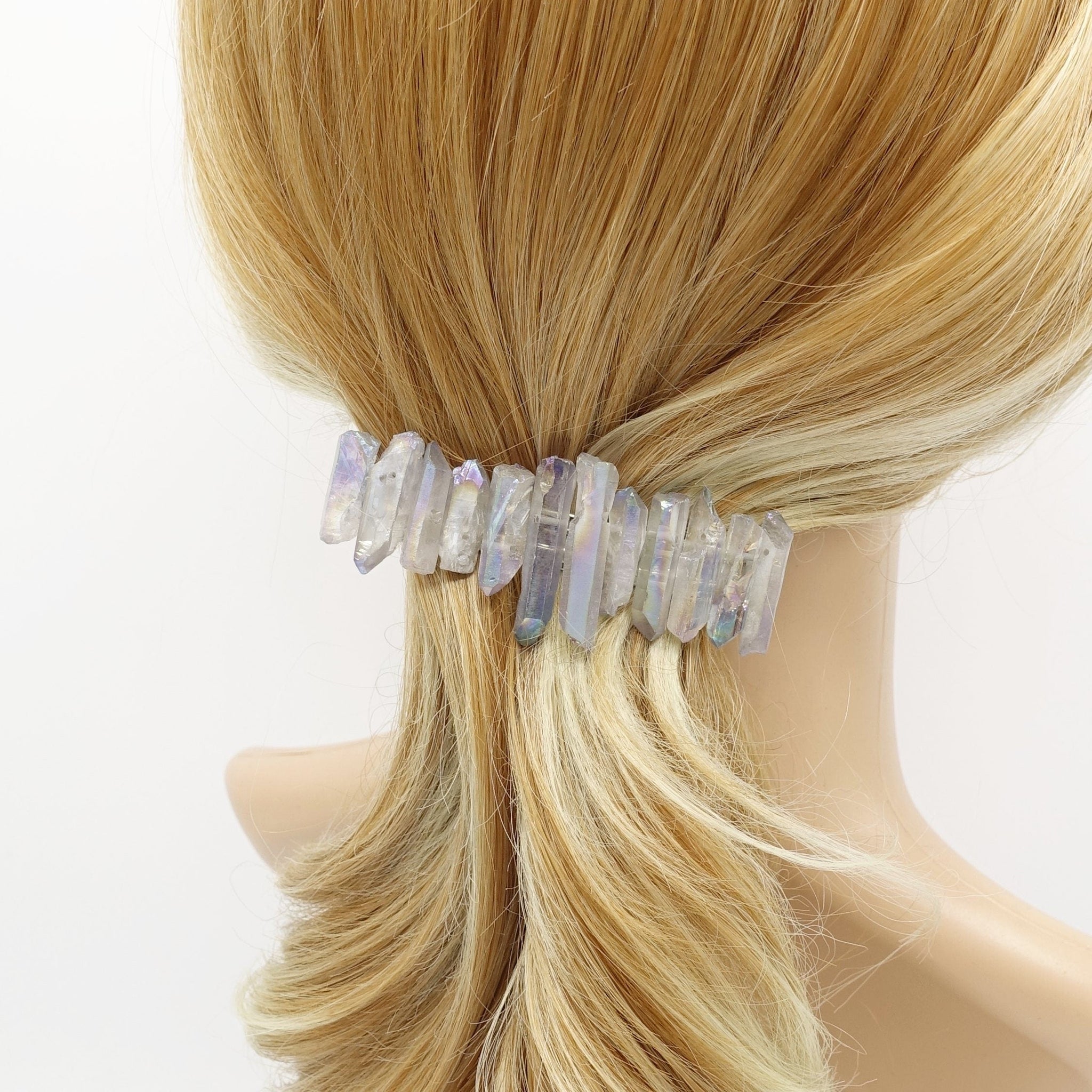 veryshine.com Gray crystal stone hair barrette quartz dyed natural hair accessory for women