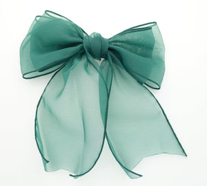 veryshine.com Green solid Fine Mesh organdy Solid Check Big Bow French Hair Barrette for Women