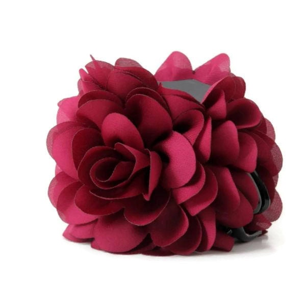 veryshine.com Hair Claw Red wine Dahlia Narrow Petal Fabric Flower Hair Jaw Claw Clip Women Hair Accessories