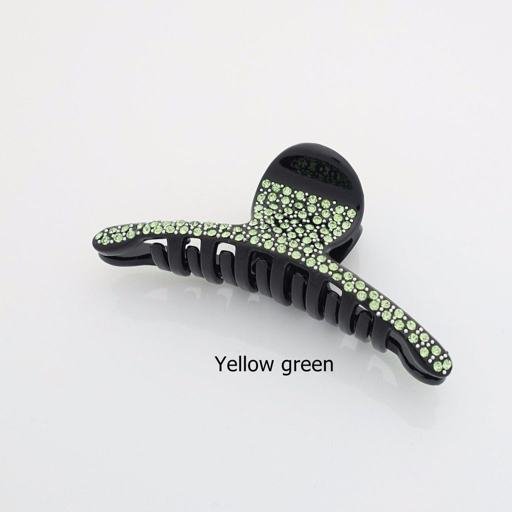 veryshine.com Hair Claw Yellow green 2 row rhinestone narrow clip hair claw czech rhinestone decorated updo hair claw clip