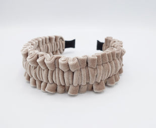 veryshine.com Headband Beige velvet pleats ruffle wave headband