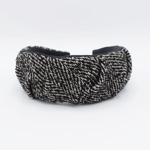 veryshine.com Headband Black herringbone headband pleats hairband woolen Fall Winter stylish hair accessory for women