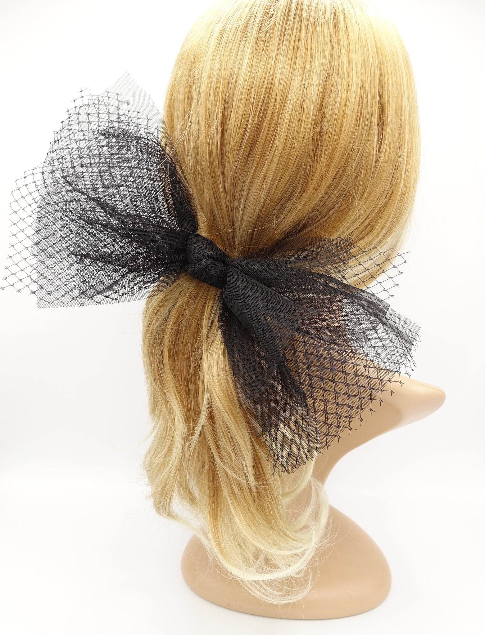 veryshine.com Headband black mesh tulle hair bow voluminous veil bow knot headband fascinator hair accessory for women