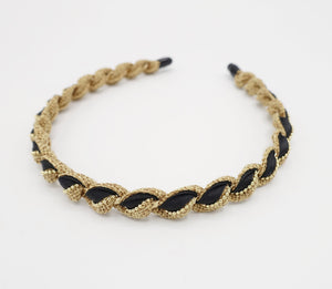 veryshine.com Headband Black multi fabric  spiral wrap headband golden chain embellished hairband women hair accessory