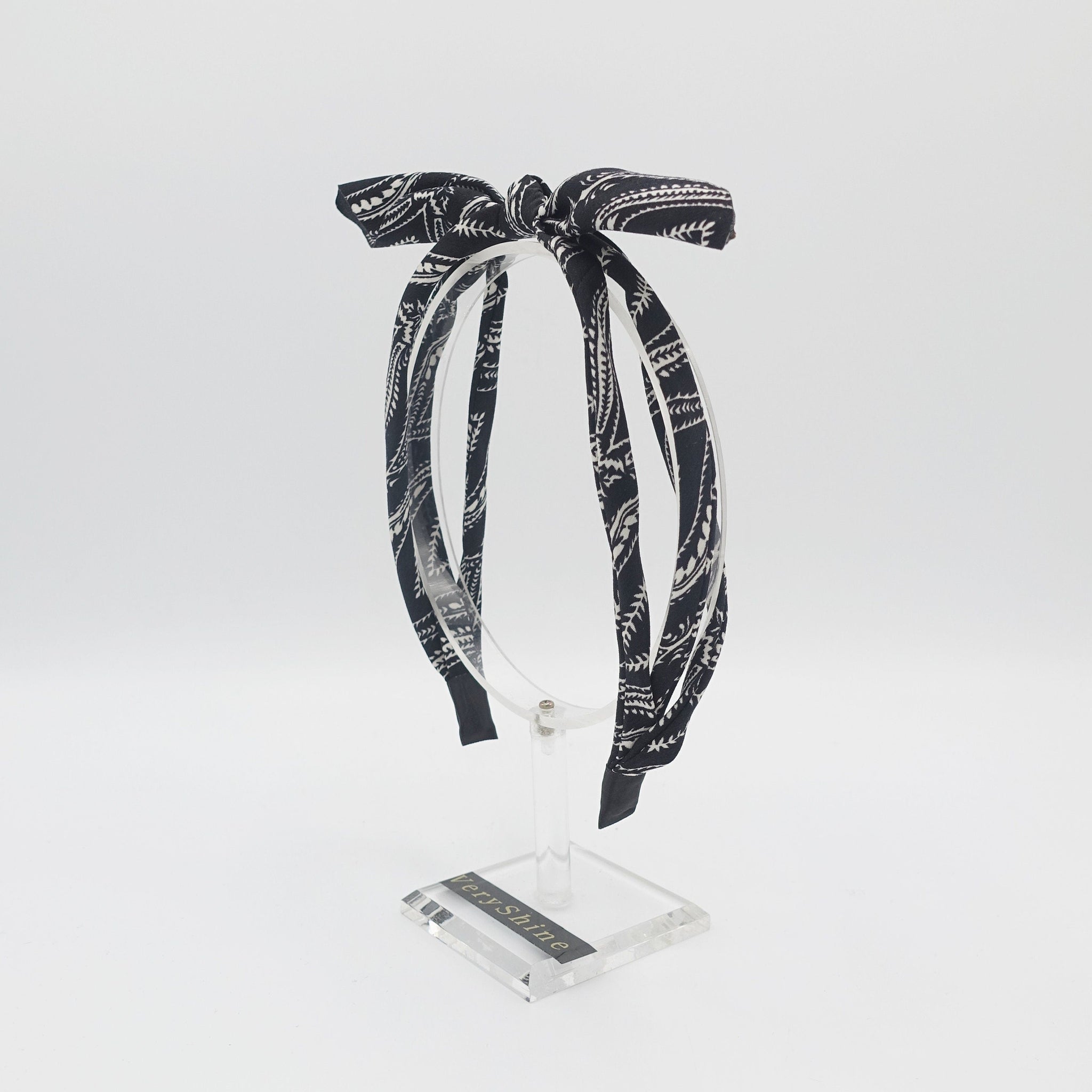 veryshine.com Headband Black paisley print bow knot triple fabric strand headband unique thin hairband women hair accessory