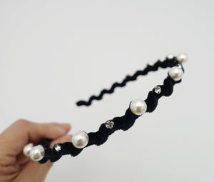 veryshine.com Headband Black pearl rhinestone embellished headband velvet wrap headband women hair accessory