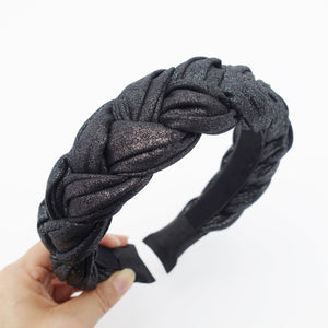 veryshine.com Headband Black solid glittering fabric braided headband stylish women plaited hairband hair accessory