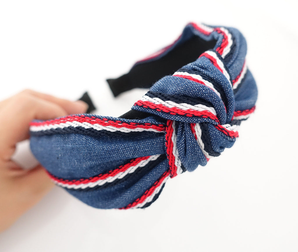 veryshine.com Headband Blue denim knot headband stripe line edge denim hairband woman hair accessory