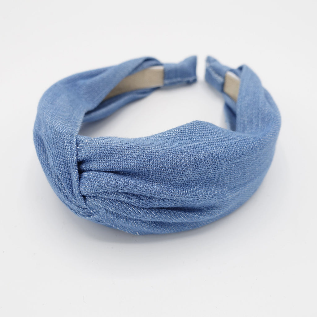 veryshine.com Headband Blue denim twisted headband cross casual cotton hairband women hair accessory