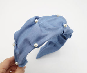 veryshine.com Headband Blue pearl pinch pleated headband Spring Summer fashion hairband for women