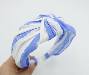 veryshine.com Headband Blue wide stripe print headband knot hairband casual hair accessory for women