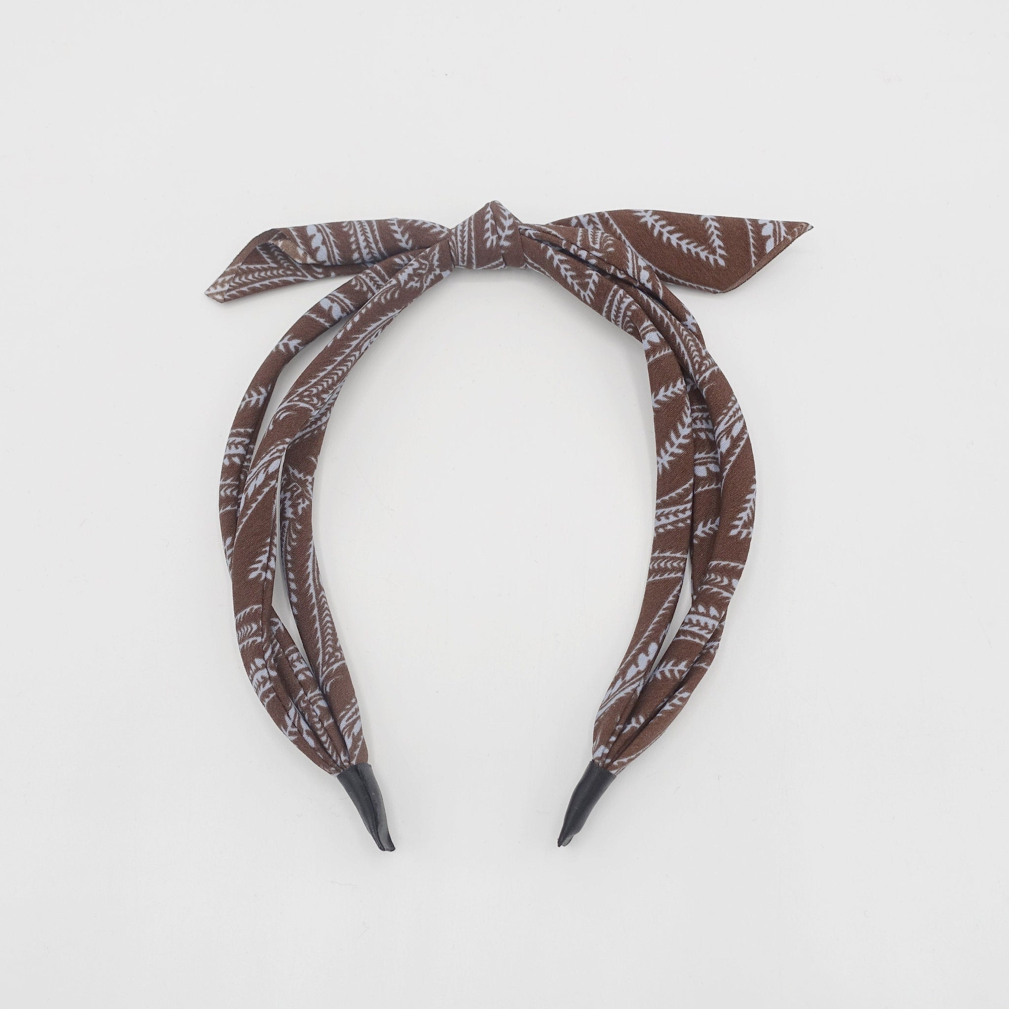 veryshine.com Headband Brown paisley print bow knot triple fabric strand headband unique thin hairband women hair accessory