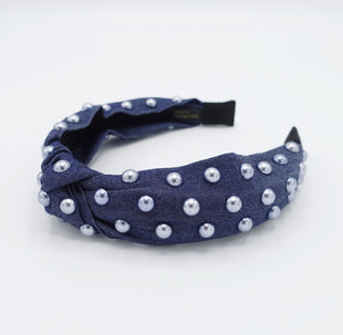 veryshine.com Headband denim pearl embellished headband
