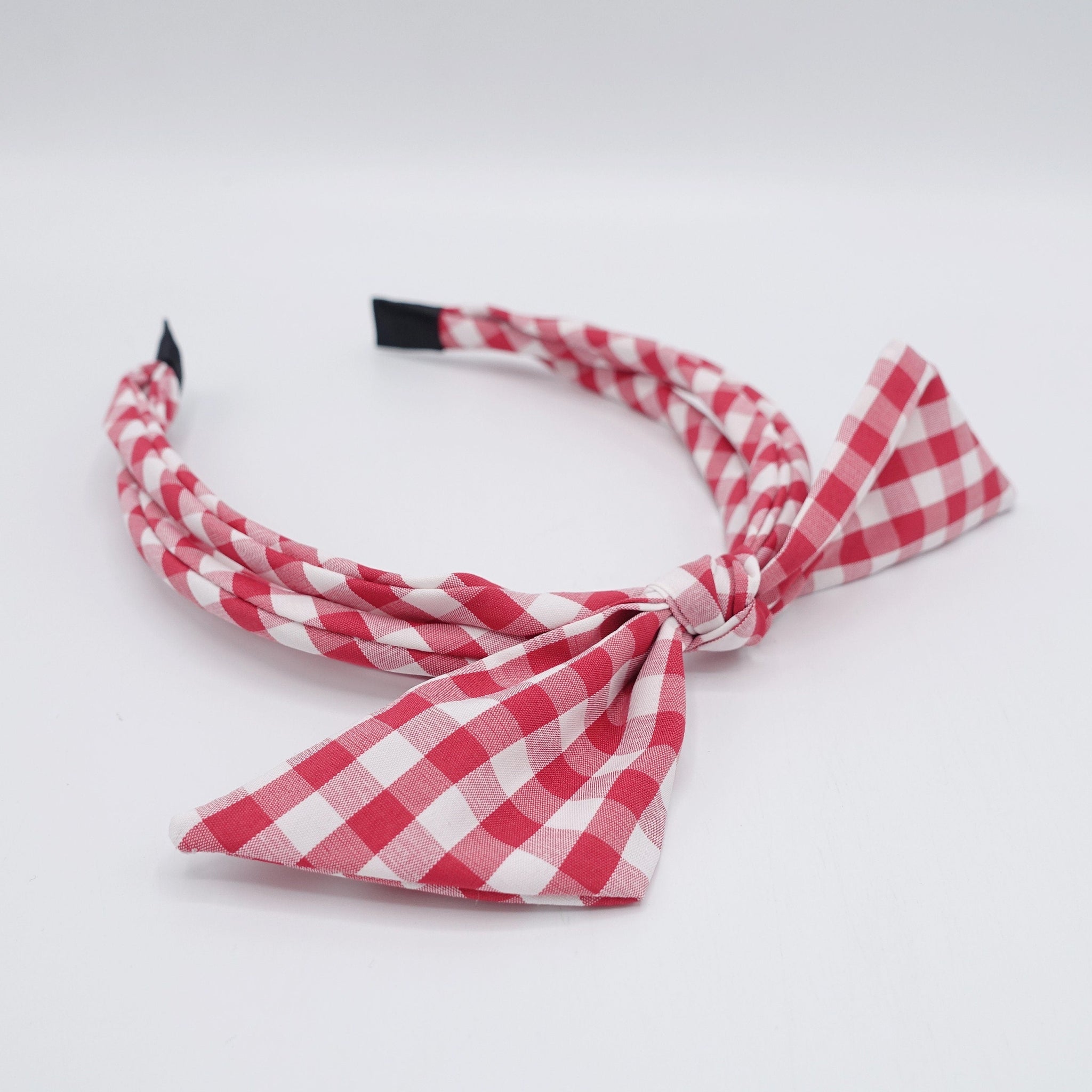 veryshine.com Headband gingham check headband triple strand bow knot thin hairband women hair accessory