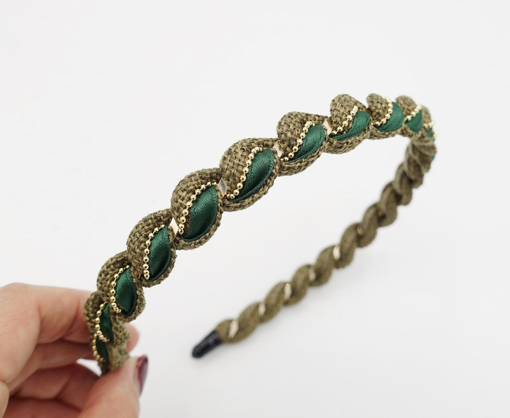 veryshine.com Headband Green multi fabric  spiral wrap headband golden chain embellished hairband women hair accessory