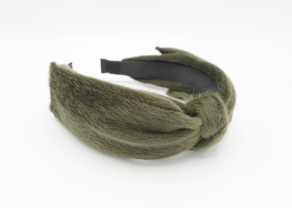 veryshine.com Headband Khaki green fabric fur bow tie headband women hairband