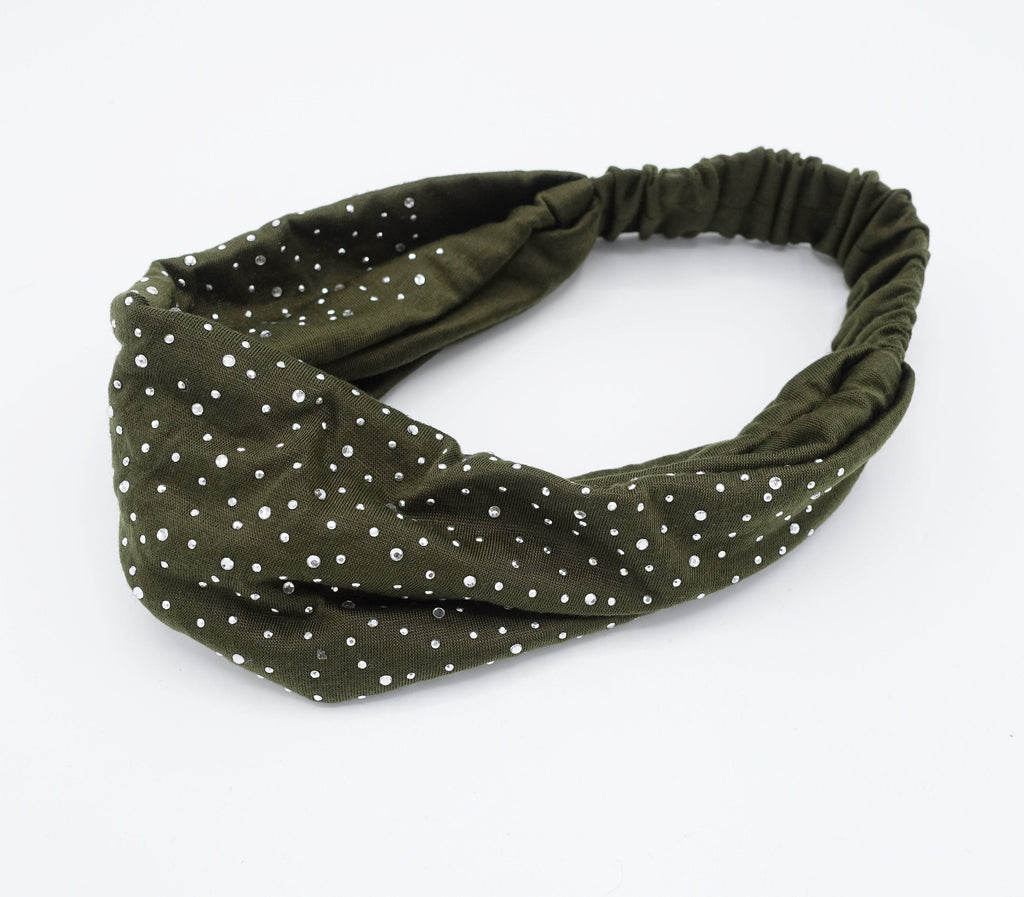 veryshine.com Headband Khaki hotfix embellished headband Cotton elastic fashion headband for women