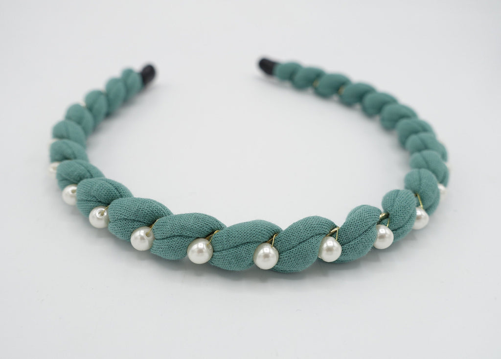 veryshine.com Headband Mint green pearl embellished cotton spiral wrap headband thin hairband women hair accessory