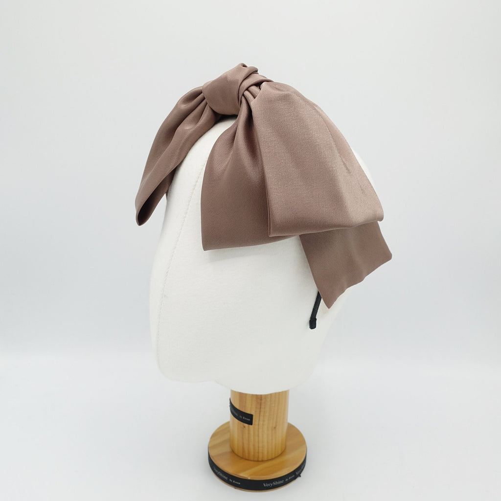 veryshine.com Headband Mocca beige satin bow headband droopy style layered retro hairband for women