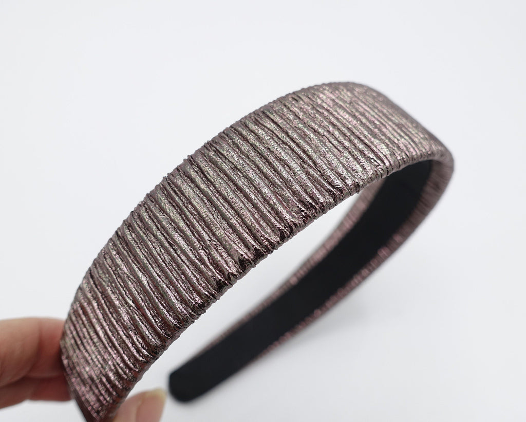 veryshine.com Headband Mocca gray metallic pleated headband flat hairband women hair accessory