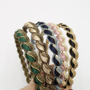 veryshine.com Headband multi fabric  spiral wrap headband golden chain embellished hairband women hair accessory