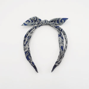 veryshine.com Headband Navy paisley print bow knot triple fabric strand headband unique thin hairband women hair accessory