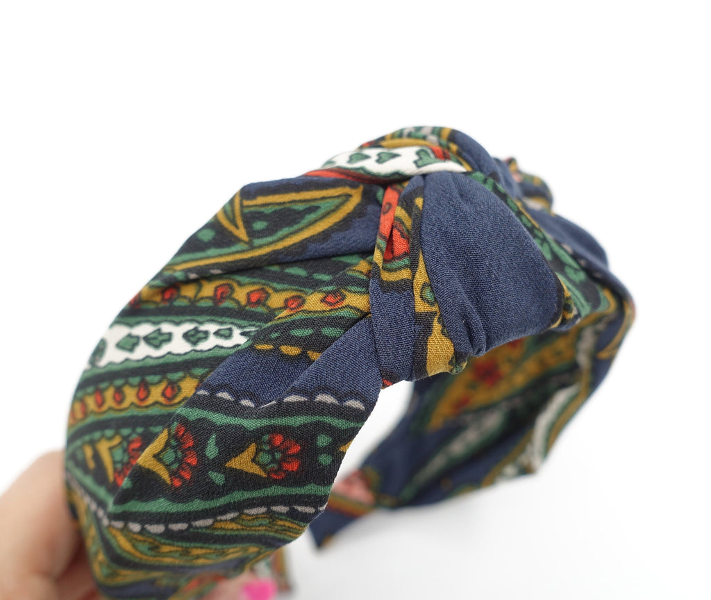 veryshine.com Headband Navy paisley print top knot headband knotted hairband hair accessory for women