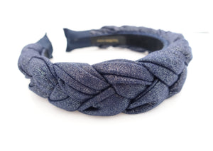 veryshine.com Headband Navy solid glittering fabric braided headband stylish women plaited hairband hair accessory