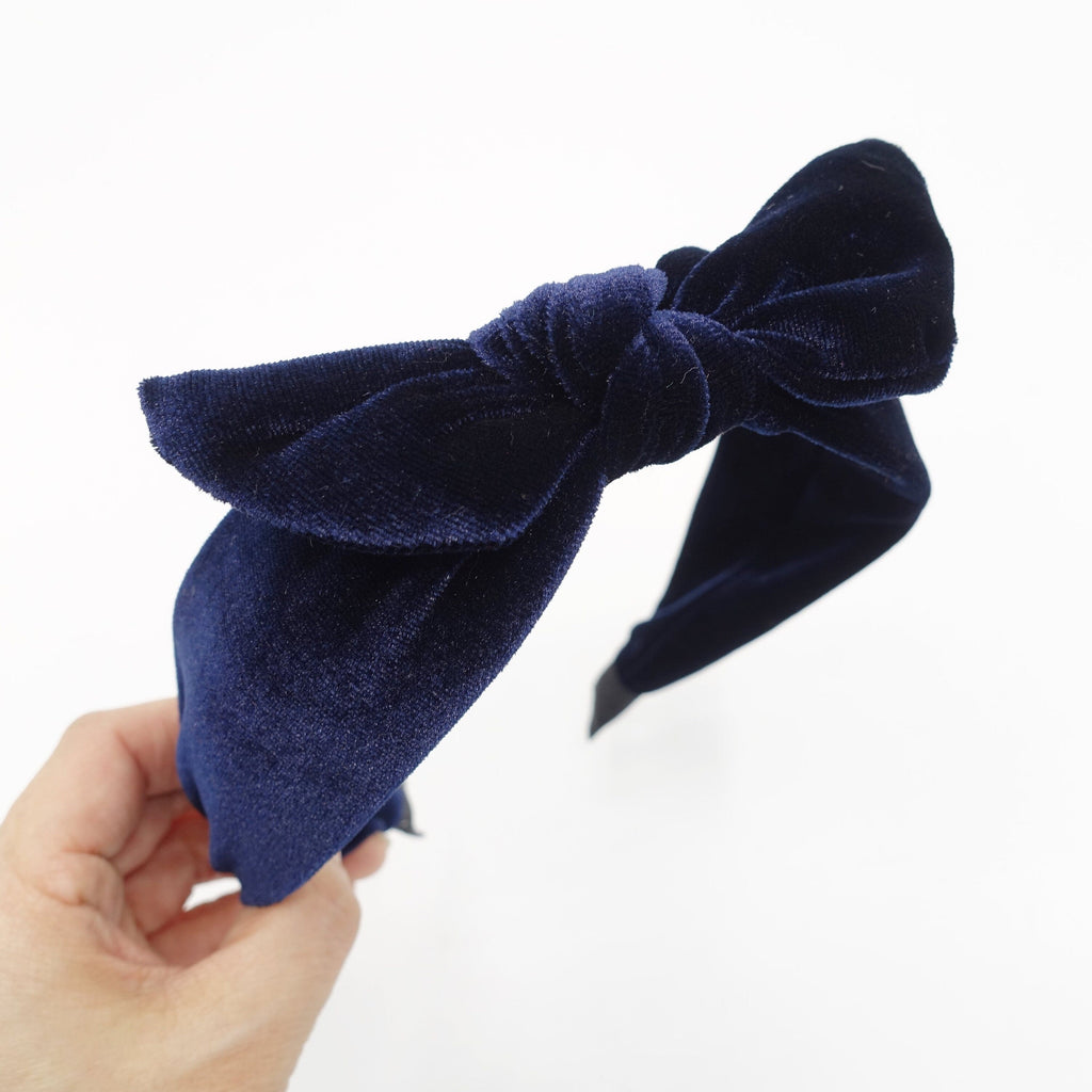 veryshine.com Headband Navy velvet bow knot headband wired headband woman hair accessory