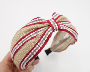 veryshine.com Headband Red jute stripe headband front knot hairband for women