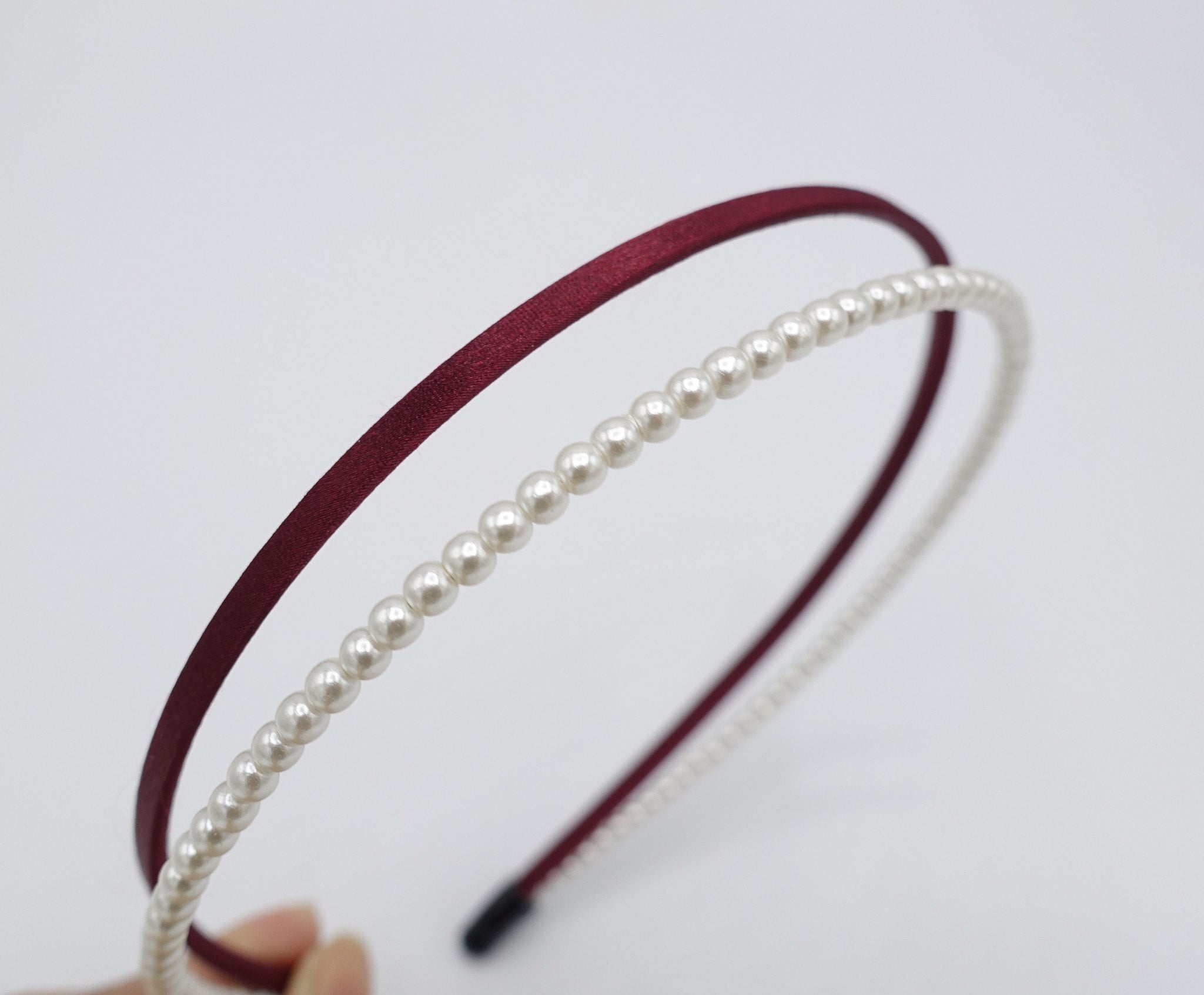 veryshine.com Headband Red wine pearl satin double headband