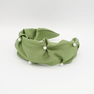 veryshine.com Headband Sage green pearl pinch pleated headband Spring Summer fashion hairband for women