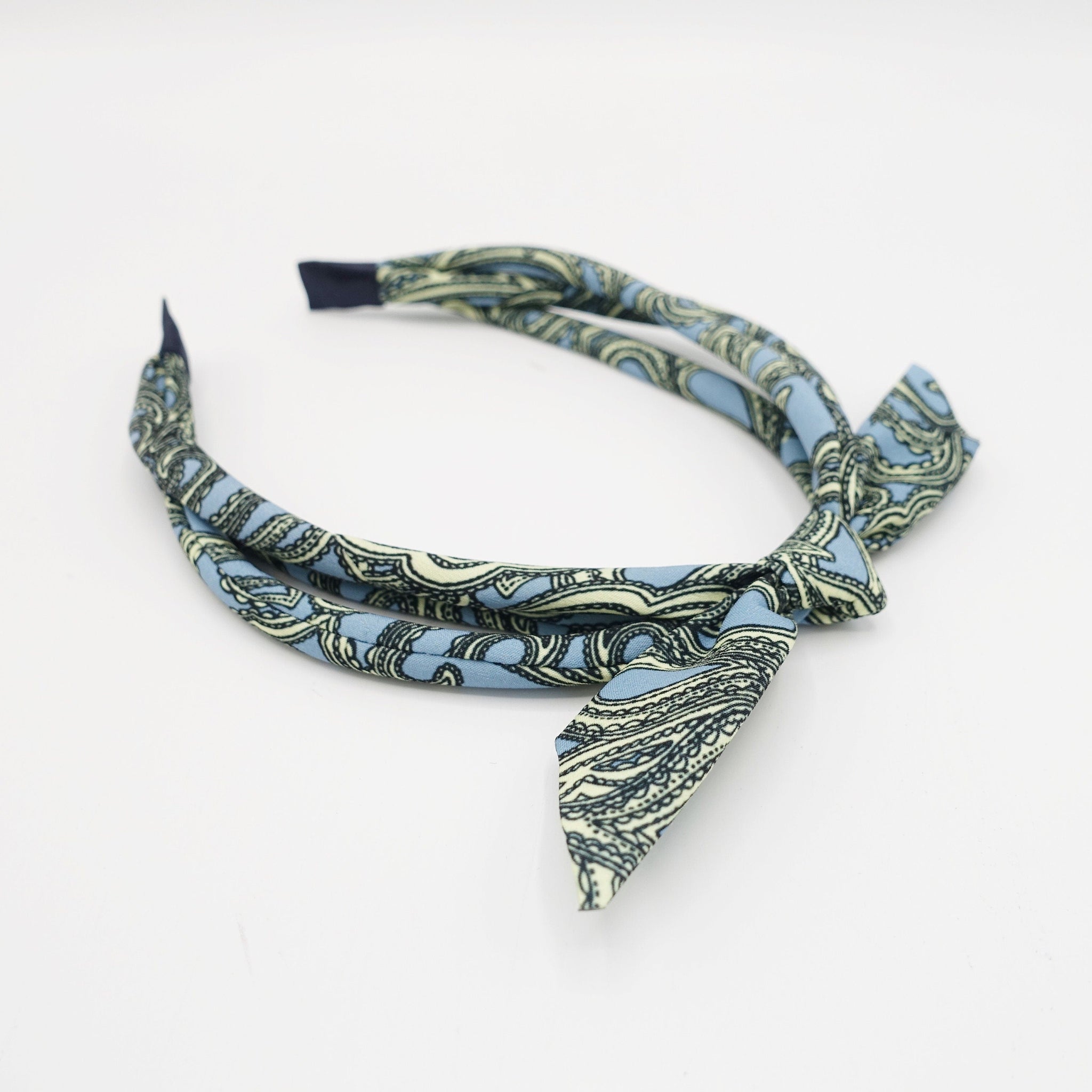 veryshine.com Headband Sky blue paisley print bow knot triple fabric strand headband unique thin hairband women hair accessory