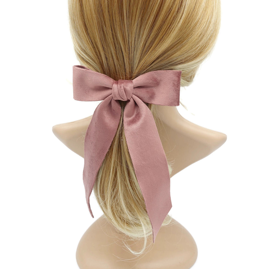 veryshine.com Mauve pink velvet hair bow with tail double faced velvet basic black women hair accessory