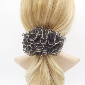 veryshine.com Scrunchies Black chiffon ruffle wave hair barrette