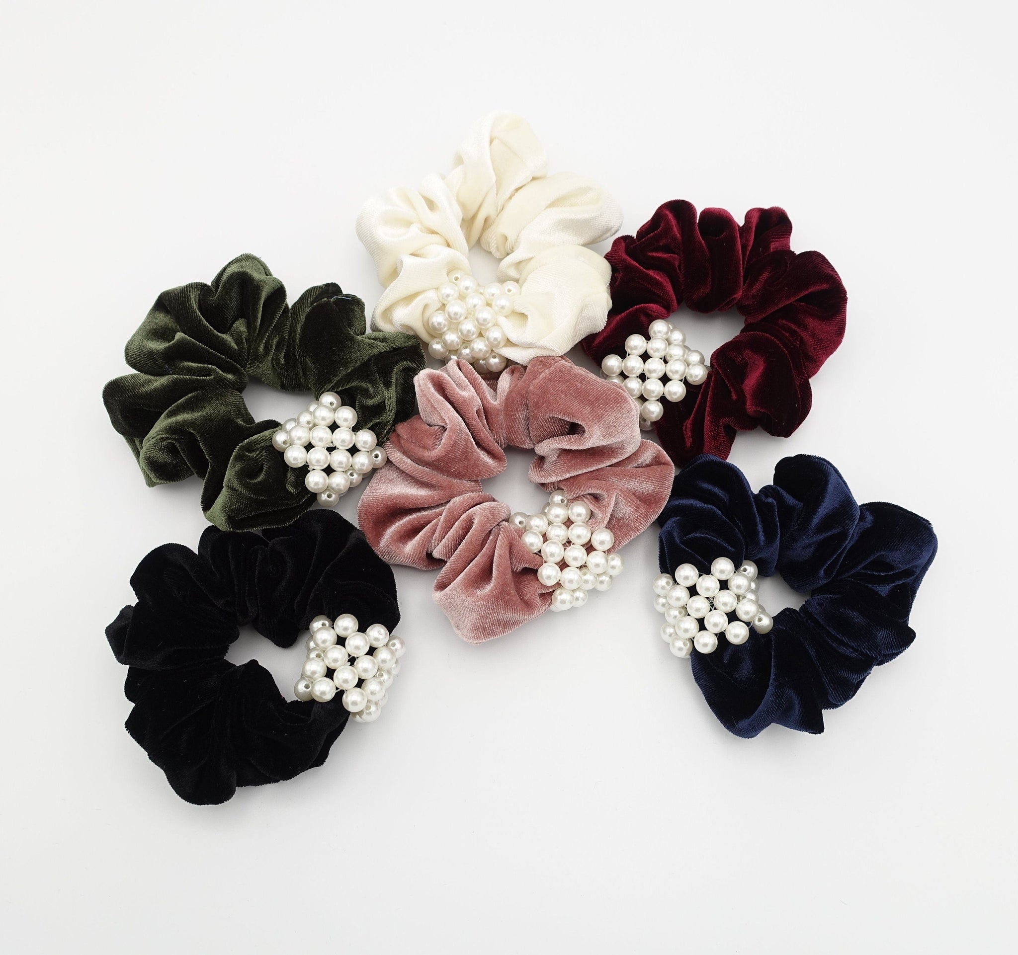 veryshine.com Scrunchies Black pearl embellished velvet scrunchies women scrunchy hair elastic ties