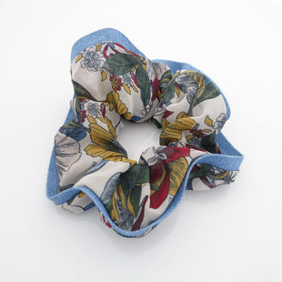 veryshine.com Scrunchies chiffon floral print denim edge scrunchies women hair elastic scrunchie accessory for woman