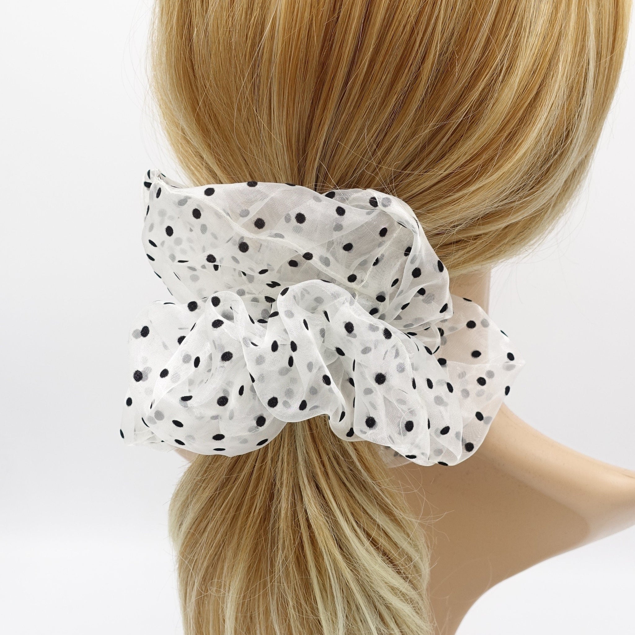 veryshine.com Scrunchies Cream white organza scrunchies velvet dot hair elastic scrunchie for women