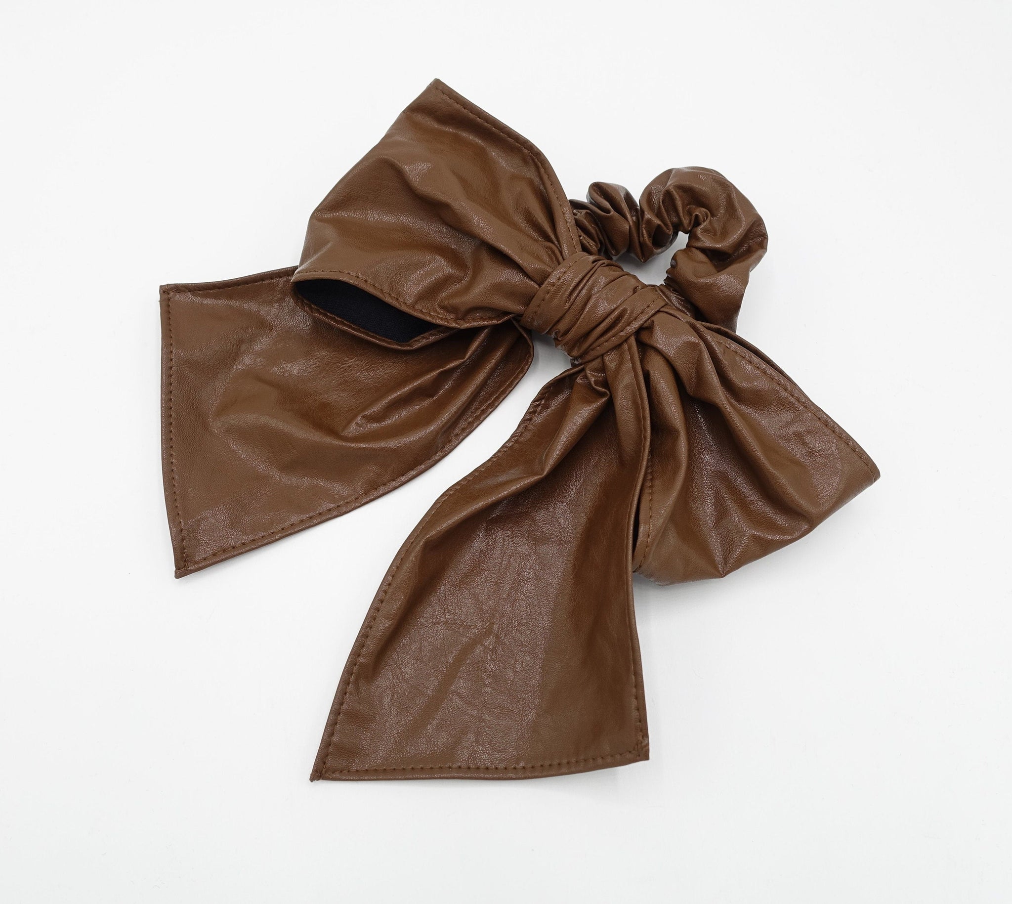 veryshine.com Scrunchies faux leather bow knot scrunchies stylish tail bow hair tie accessory for women