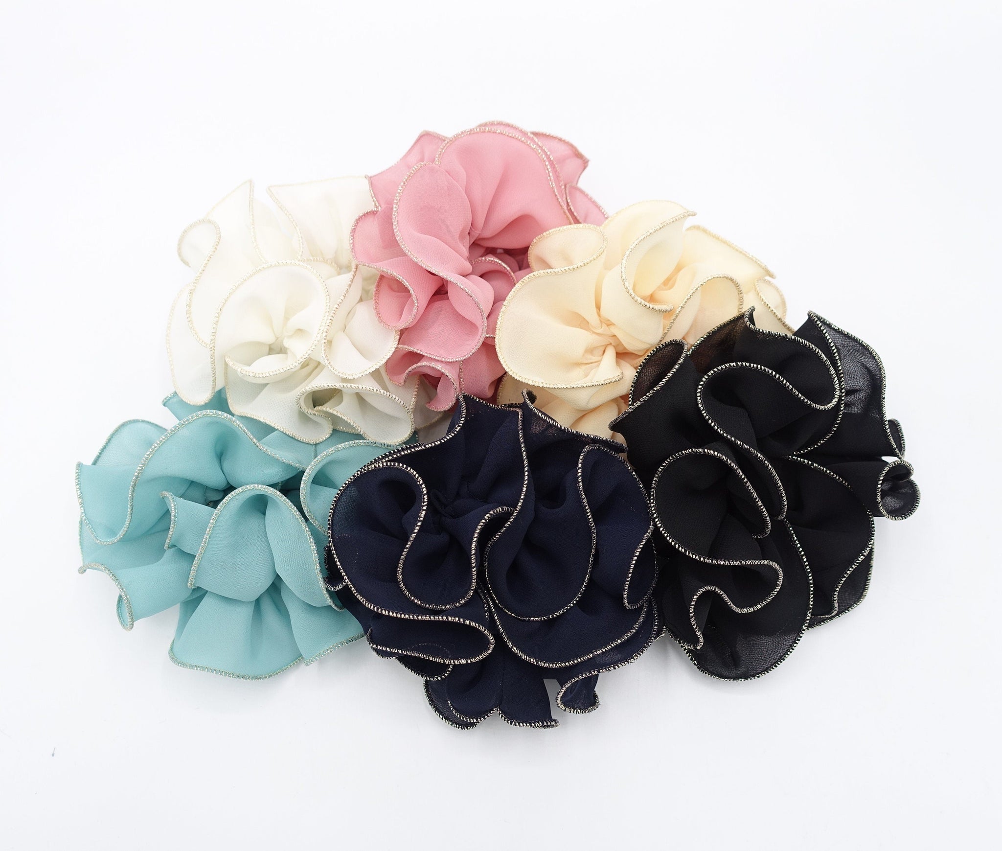 veryshine.com Scrunchies golden edge chiffon scrunchies ruffle hair tie for women