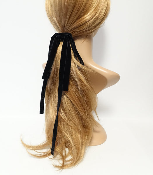 Handmade Black Long Tail Velvet Bow Hair Ribbon,ponytail Bow,bowknot  Scrunchies,ponytail Barrette 