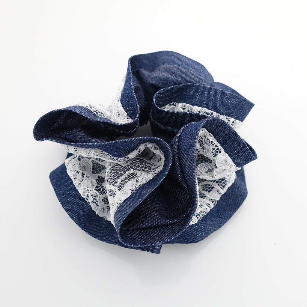 veryshine.com Scrunchies lace layered denim scrunchies woman hair elastic accessory