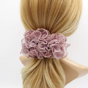 veryshine.com Scrunchies Mauve pink chiffon ruffle wave hair barrette