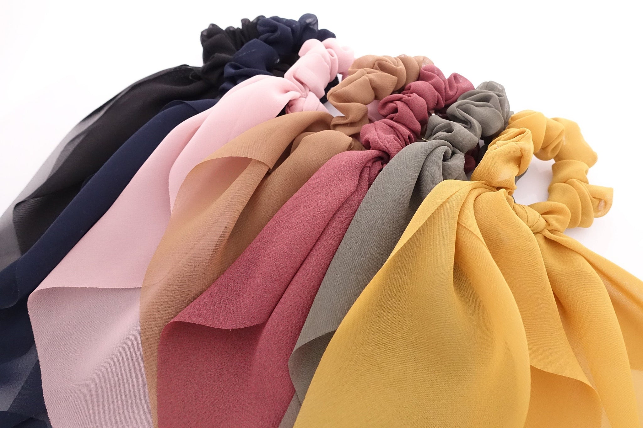 veryshine.com Scrunchies Mustard chiffon long tail bow knot scrunchies stylish scarf hair tie hair bow for women